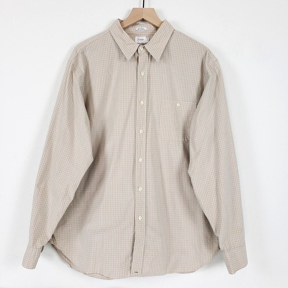 J Crew SIZE XL Cream Button Shirt Mens Plaid Long Sleeve Casual Modern Preppy - Picture 7 of 7
